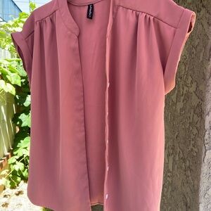 Pink Boxy Blouse with Mandarin Collar